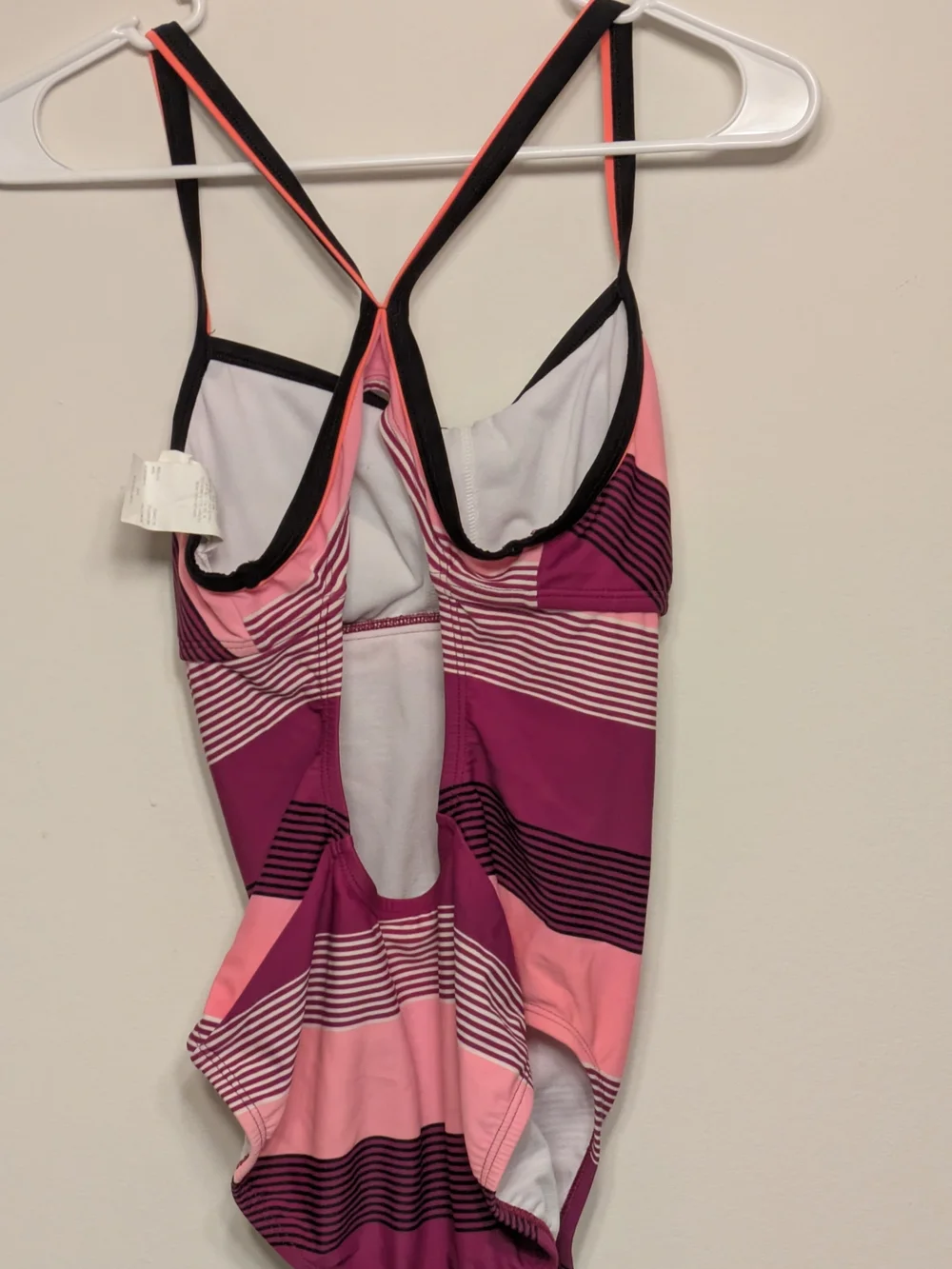 Nike Women’s Pink & Magenta Striped One-Piece Swimsuit with Black Trim - Picture 3 of 3